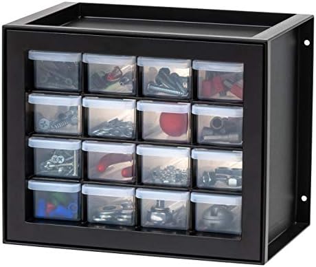 IRIS USA 16-Drawer Small Drawer Organizer, Garage Desk Storage, Black by IRISUSA