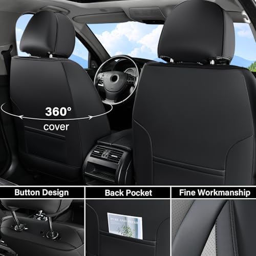 Coverado Waterproof Nappa Leather Car Seat Covers, Automotive Fullset Seat Covers, 5 Seat Car Seat Cushion & Protector, Black&Gray Front and Rear Covers Universal Fit for Most Cars, SUVs, Trucks - Image 3