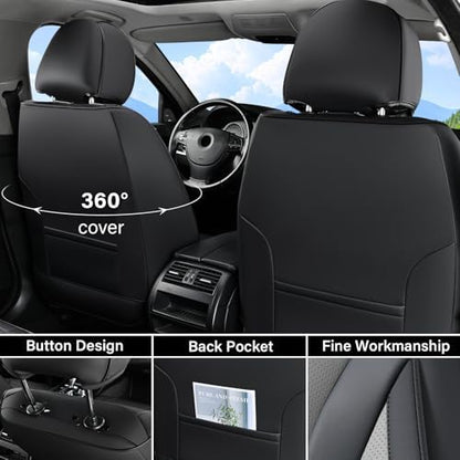 Coverado Black&Gray Nappa Leather Front Car Seat Covers, Waterproof Automotive Seat Protector Cushion, Universal Fit for Most Vehicles Cars SUV Truck - Image 2