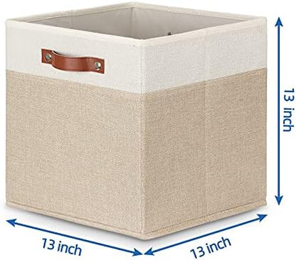 Temary Cube Storage Bins 13 Inch Fabric Storage Cubes Storage Baskets for Shelves Closet Baskets for Cube Storage with Leather Handles, Cloth Organizer Bins for Home - Image 2