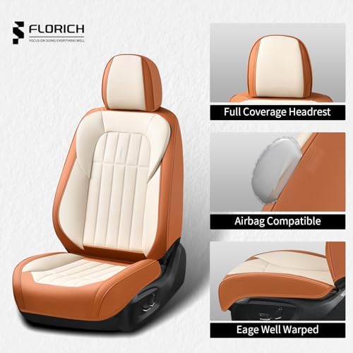 FLORICH Front Car Seat Covers, Leather Seat Covers for Cars, Waterproof Car Seat Protectors 2 Pack, Front Seat Covers for Cars, Automotive Seat Protector Fit for Most Cars SUV Truck - BrownBeige - Image 3