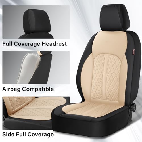 Coverado Universal Leather Seat Covers Full Set for 5 Seats – Waterproof, Durable All-Weather Protector for SUV, Pickup Truck, Sedan, Black&Beige - Image 4