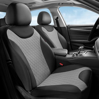 Coverado Front Seat Covers, 2 PCS Waterproof Seat Covers for Cars, Leather Driver Seat Covers, Front Car Seat Protectors Automotive Seat Cushions Universal Fit for Most Cars, Black & Gray by COVERADOAUTO