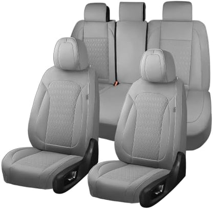 Coverado Car Seat Covers Full Set, Leather Seat Covers for Cars, Waterproof Car Seat Protectors, Durable Front and Back Car Seat Cushions Automotive Seat Covers Universal Fit for Most Cars, Gray by COVERADOAUTO