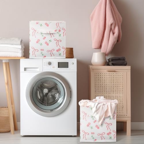 Geelin 6 Pcs Pink Bow Cherry Cube Storage Bins 11 in Basket with Handle - Image 5