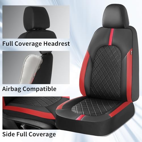 Coverado Red Car Seat Covers Full Set, Waterproof Front Seats Back Seat Cover, Leather Car Seat Cushion Universal Fit for Most Cars - Image 4