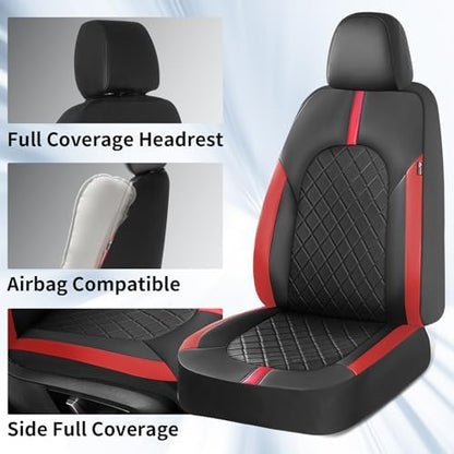 Coverado Red Car Seat Covers Full Set, Waterproof Front Seats Back Seat Cover, Leather Car Seat Cushion Universal Fit for Most Cars - Image 4