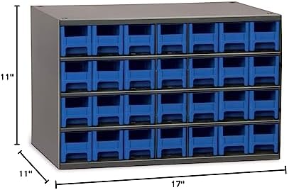 Akro-Mils Steel Garage Storage Cabinet, Small Parts Organizer Metal Cabinet for Hardware, Nails, Screws, Bolts, Nuts, and More, 17" W x 11" D x 11" H, 28-Drawer, Gray Cabinet/Blue Drawers (19228) - Image 5