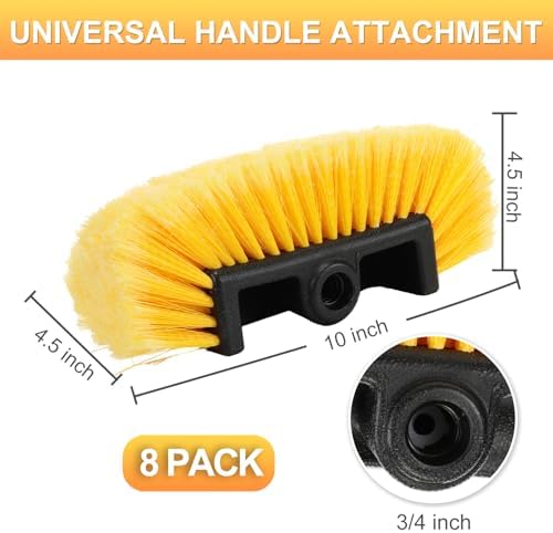 Vesici 8 Pcs Car Wash Brush Head with Soft Detailing Bristle Flow Thru Car Cleaning Brush Exterior Cars Wash Equipment for Auto Truck RV Boat Camper Washing, 10 Inch (Yellow) - Image 2
