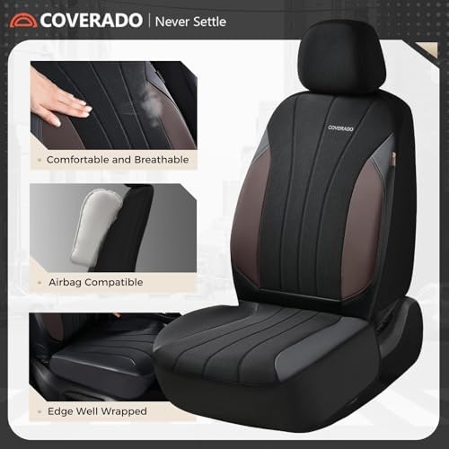 Coverado Seat Covers 5 Seats, Luxury Car Seat Covers Full Set, Automotive Car Protectors, Coffee Auto Seat Covers, Car Accessories Universal Fit for SUVs, Trucks, Sedans - Image 3