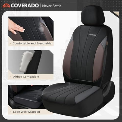 Coverado Seat Covers 5 Seats, Luxury Car Seat Covers Full Set, Automotive Car Protectors, Coffee Auto Seat Covers, Car Accessories Universal Fit for SUVs, Trucks, Sedans - Image 3