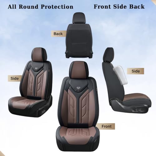 Coverado Car Seat Covers Full Set, Automotive Seat Covers Car Seat Protector Car Seat Cushion, Waterproof Leather Seat Covers for Cars, Universal Fit for Most Sedans SUV Pick-up Truck(Black&Coffee) - Image 4