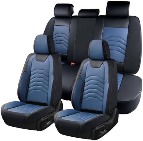 Coverado Car Seat Covers Full Set, Universal Seat Covers for Cars, Car Seat Protector Waterproof, Nappa Car Seat Cushion, Car Seat Covers Front Seats and Back Fit for Most Cars Trucks SUV, Black&Blue by COVERADOAUTO