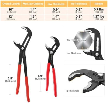 MAXPOWER 10" & 12" Tongue and Groove Pliers, Push-Button Adjust, V-Jaw - Image 3