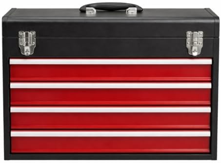4-Drawer Tool Box with Drawers - Portable Metal Tool Box for Mechanics - Heavy Duty Steel Tool Chest with Locking Latches and Top Storage Compartment, Red/Black by Unknown