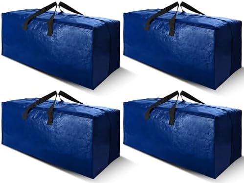 Cosy Family 4 Pack Heavy Duty Extra Large Moving Bags with Backpack Straps - Strong Handles & Zippers, Storage Totes For Space Saving, Fold Flat, Alternative to Moving Box (X-Large-Set of 4, Blue) by Cosy+Family