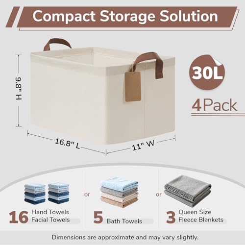 CHICVITA 4 Pack Large Fabric Storage Baskets for Shelves, 30L Beige - Image 3