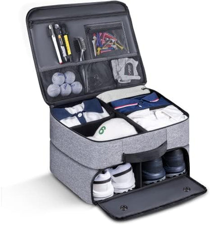 Golf Trunk Organizer 2 Layer, Car Golf Organizer with Ventilated Compartment for 2 Pair Shoes, Golf Trunk Storage Locker for Golf Accessories, Balls, Tees, Clothes, Gloves, Golf Gifts for Men by MAQTOIZ