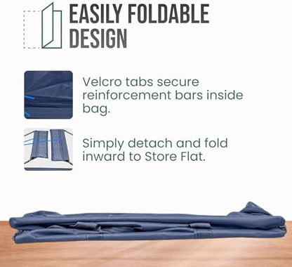 Extra Large Utility Tote Bag - Oversized Collapsible Reusable Wire Frame Rectangular Canvas Basket With Two Exterior Pockets For Beach, Pool, Laundry, Car Trunk, Storage - Navy Blue - Image 6