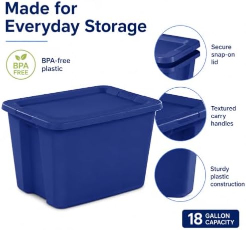 18 Gal Storage Bin with Snap-On Lid, Stackable Plastic Tote, Blue - Image 6