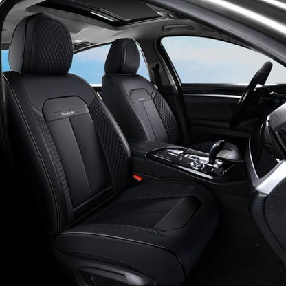 FLORICH 2pcs Car Seat Covers Front Set, Black Car Seat Cover, Breathable Premium Leather Seat Covers, Automotive Vehicle Seat Covers for Cars Trucks Vans SUVs Sedans (2 Packs, Black) by FLORICH