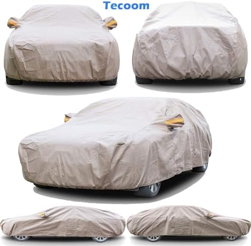 Tecoom Thick Shell Car Cover Super Breathable-Waterproof Windproof Snow Sun Rain UV Protective Outdoor All Weather Fit 170-190 Inches Length Sedan - Image 2