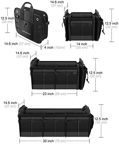HAOKAY Car Trunk Organizer with Lid，Heavy Duty Extra Large Premium Black Oxford Multi Compartments Collapsible trunk organizer for SUV, Van, Truck, Sedan, Jeep （90L - Image 4