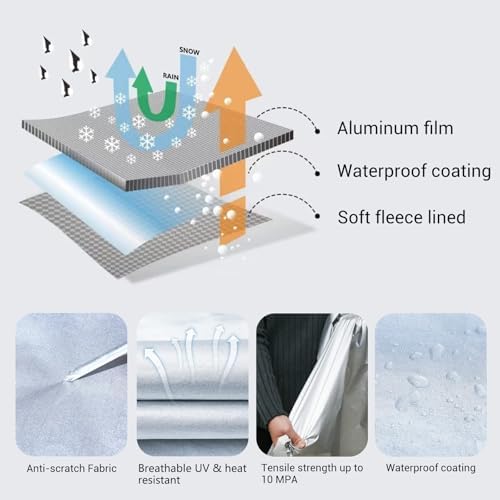 Tecoom Car Cover Waterproof All Weather, 3 Layers Car Covers for Automobiles, Fleece Lining with Zipper Door Lock Full Exterior Covers, Wind Rain Snow Sun Hail Protection Fit for Sedan (191-200 Inch) - Image 5