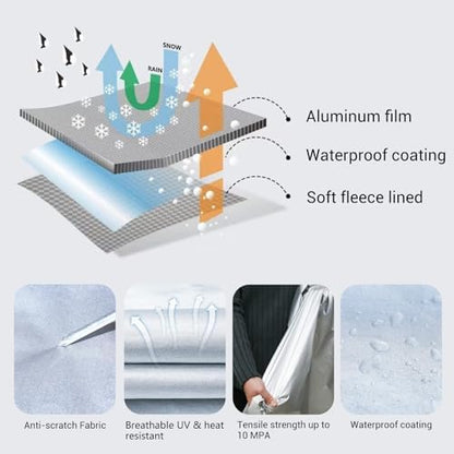 Tecoom Car Cover Waterproof All Weather, 3 Layers Car Covers for Automobiles, Fleece Lining with Zipper Door Lock Full Exterior Covers, Wind Rain Snow Sun Hail Protection Fit for Sedan (191-200 Inch) - Image 5