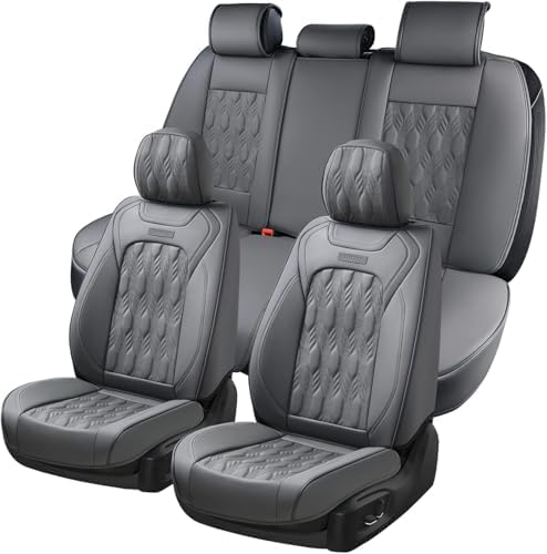 Coverado Car Seat Cover Full Set, Waterproof Front and Back Seat Covers for Cars, 5-Pack Leather Seat Covers, Car Seat Protectors, Driver Seat Cushions Fit for Most Vehicles Gray by COVERADOAUTO