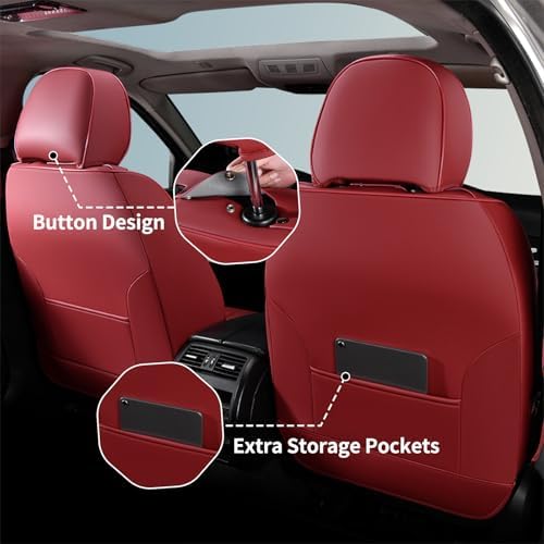 FLORICH Car Seat Covers, Universal Front Seat Covers, 2-Seater Waterproof Nappa Leather Car Seat Covers, Automotive Seat Covers Car Seat Protector Fit for Most Cars - Red - Image 3