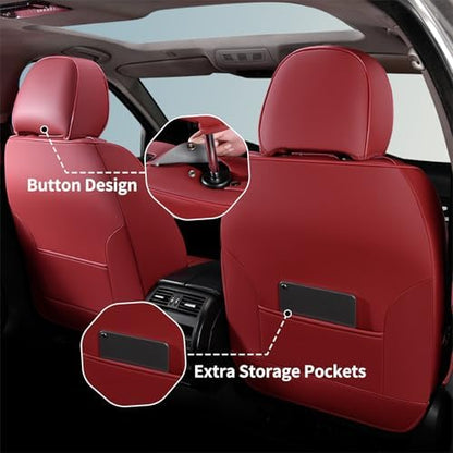 FLORICH Car Seat Covers, Universal Front Seat Covers, 2-Seater Waterproof Nappa Leather Car Seat Covers, Automotive Seat Covers Car Seat Protector Fit for Most Cars - Red - Image 3