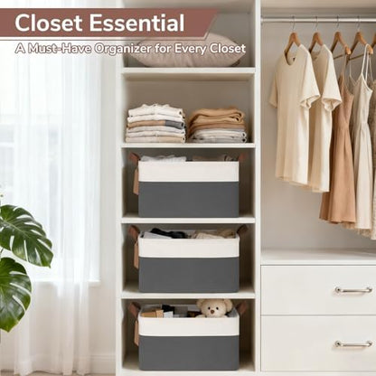 CHICVITA 4 Pack Fabric Storage Bins for Shelves, 20L Gray & White - Image 2