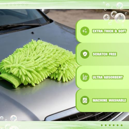 24 Pack Car Wash Mitts Bulk Microfiber Wash Mitts, Lime Green - Image 4