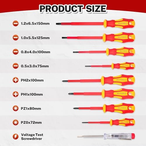 BILITOOLS 9-Piece 1000V Insulated Screwdriver Set with Magnetic Tips - Image 2