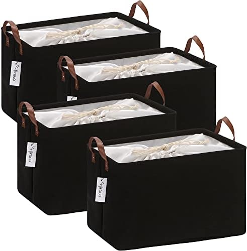 Hinwo 31L Large Canvas Storage Bin with Lid and Handles, 4-Pack by Hinwo