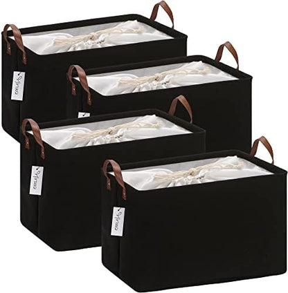 Hinwo 31L Large Canvas Storage Bin with Lid and Handles, 4-Pack by Hinwo