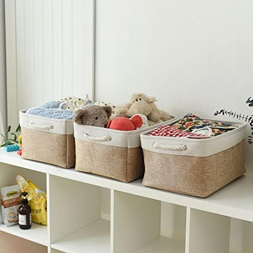 Fabric Storage Baskets - Rectangular Baskets for Organizing Fabric, Shelves & Decorative Use (White & Khaki) - Image 3