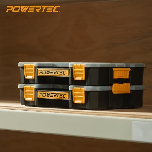 POWERTEC Small Parts Organizer & Tool Box – 14 Compartments, Stackable Storage with Interlocking Latch, Removable Dividers, Clear Lid, Portable Design, 2-Pack (72364-P2) - Image 7