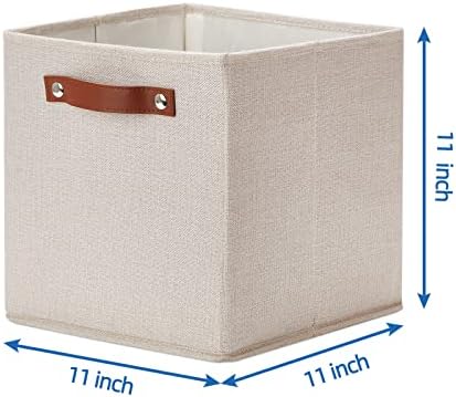 Temary 11x11 Storage Cubes Fabric Storage Cubes Storage Bins with Dual Leather Handles Canvas Storage Boxes for Organizing Home, Shelf, Closet (Beige, 11 x 11 x 11) - Image 2