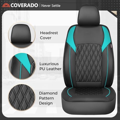 Coverado Seat Covers Full Set, Faux Leather Car Seat Covers for Cars, Waterproof Car Seat Cover, Universal Seat Covers, Car Seat Protector Car Seat Cushion Universal Fit Most Cars Trucks, Black&Blue - Image 5