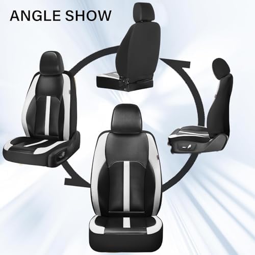 Coverado Leather Car Seat Covers Front Seats & Carbon Fiber, Waterproof and Durable All Weather Protector, Universal Fit for SUV, Pickup Truck, Sedan, Automotive Vehicle Interior, Black&White - Image 5