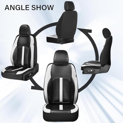 Coverado Leather Car Seat Covers Front Seats & Carbon Fiber, Waterproof and Durable All Weather Protector, Universal Fit for SUV, Pickup Truck, Sedan, Automotive Vehicle Interior, Black&White - Image 5