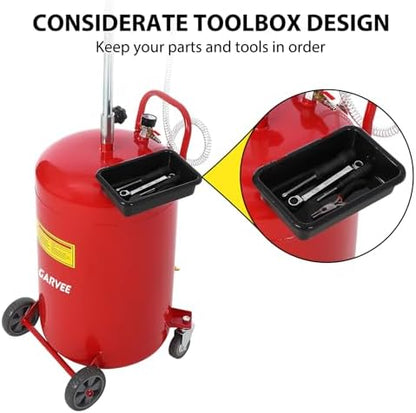 Garvee 20 Gallon Waste Oil Drain Tank, Portable Oil Drain Container, Air Operated Drainer, Fluid Fuel Transfer Drainage, Adjustable Funnel Height with Wheel &15'' Premium Bowl and a Toolbox - Image 5