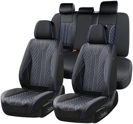 FLORICH Leather Seat Covers for Cars, Car Seat Cover Full Set Luxury Faux Leather Waterproof Seat Cover Full Coverage Seat Protector Universal Fit for Most Cars SUV Trucks, Black&Blue Line by FLORICH