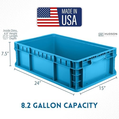 Hudson Exchange 24 x 15 x 7.5" (3 Pack) Straight Wall Handled Storage Container Tote, Blue - Image 2