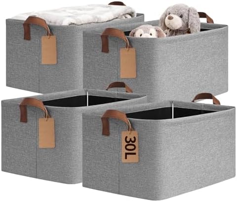 CHICVITA 4 Pack Large Fabric Storage Baskets for Shelves, 30L Gray by CHICVITA