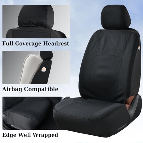 Coverado Car Seat Covers Front, Canvas Universal Seat Covers for Cars, 2-Pack Car Seat Cushions, Auto Seats Protectors for Kids & Dogs, Driver Seat Covers Fit for Most Vehicles Trucks SUVs/Black - Image 3