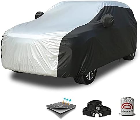 Coverado SUV Car Cover Waterproof All Weather, Outdoor Full Size Car Covers for Automobiles, Rain Sun UV Dust Protection Car Cover, Seam-Sealed Waterproof Car Covers Universal Fit for SUV (206"-215") by COVERADOAUTO