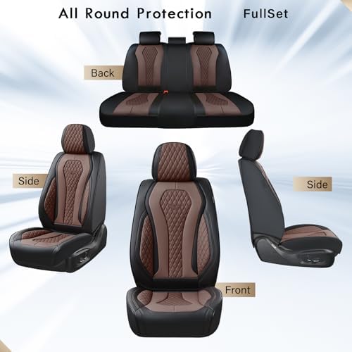 Coverado Car Seat Covers, Seat Covers Full Set, Coffee Car Seat Cover, Auto Seat Covers Front Seats Rear Seat Cover, Luxury Car Seat Cushion,Leather Seat Cover Seat Protector Universal Fit Most Cars - Image 5